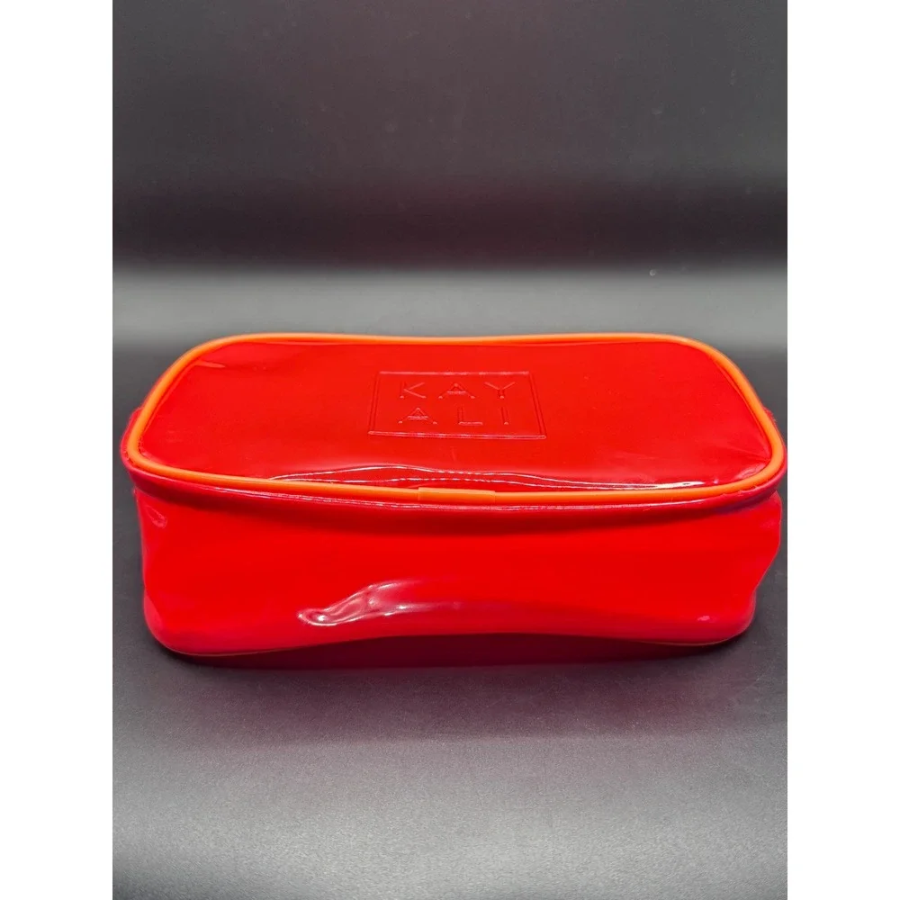 Kayali Red Translucent PVC Makeup Bag Cosmetic Pouch Orange Trim Diamond Zip